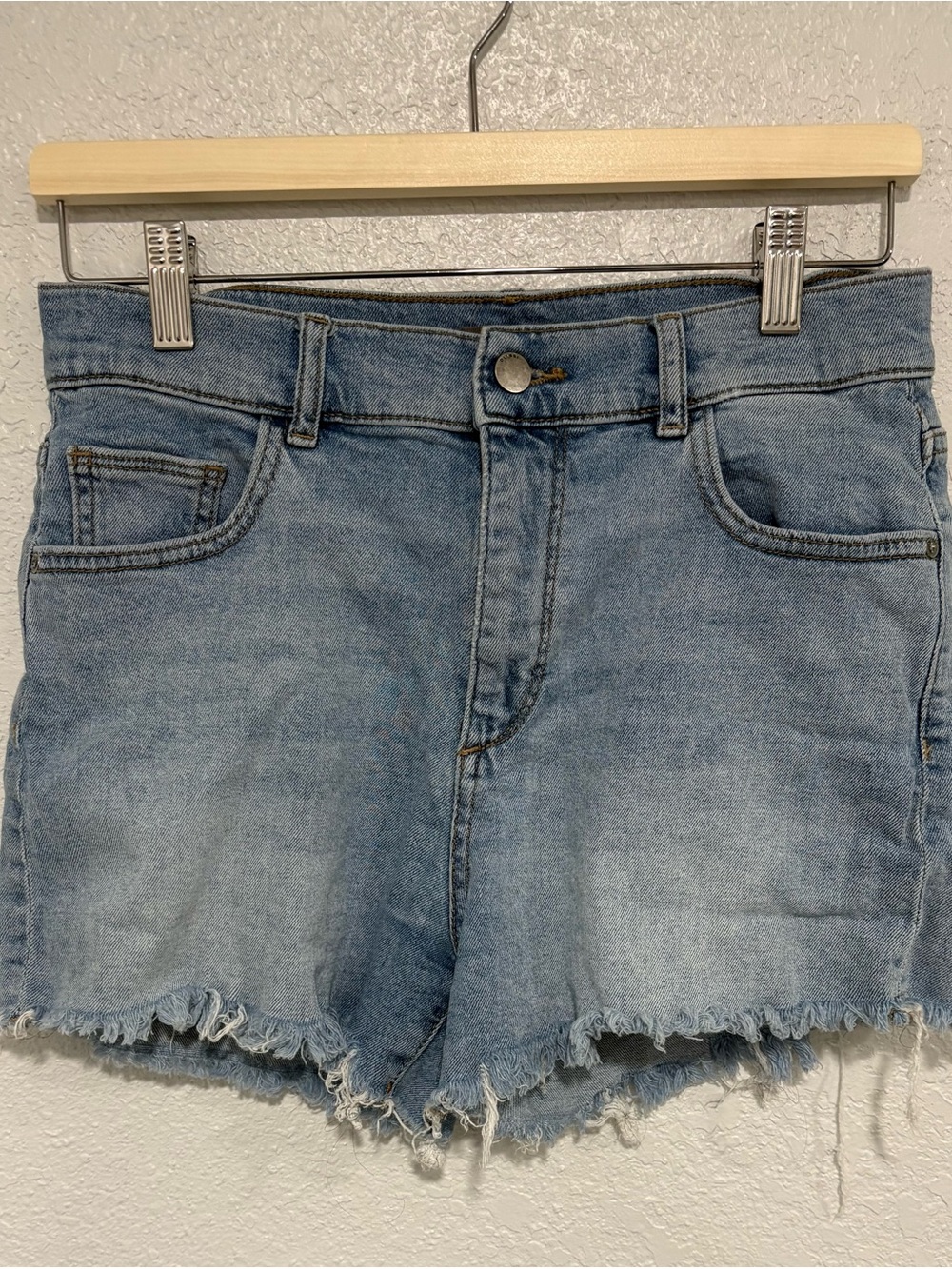 DL1961 Light Blue Frayed Hem Denim Shorts